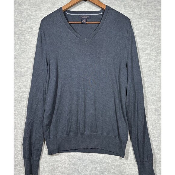 Banana Republic Mens Sweater Sz M Luxury Blend Silk Cashmere V Neck Gray‎ preppy - Picture 1 of 3